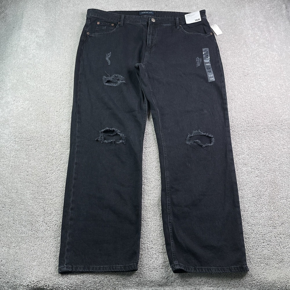 NEW Aeropostale Jeans Women 18 Regular Black Low Rise Baggy Distressed Denim